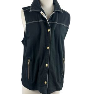 C.A. Sport Vintage 100% Cotton Black Vest with gold button snaps, Size‎ M